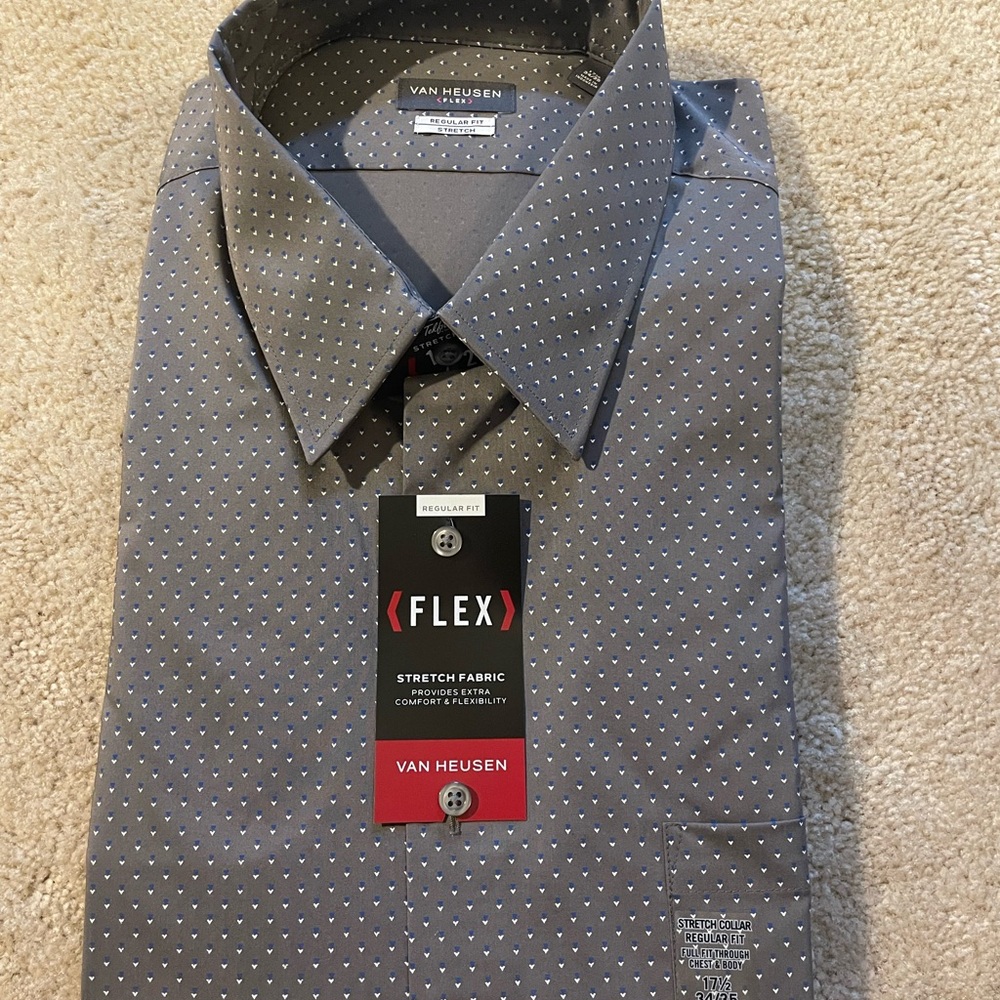 Van Heusen Gray Dress Shirt with Subtle Dot Pattern